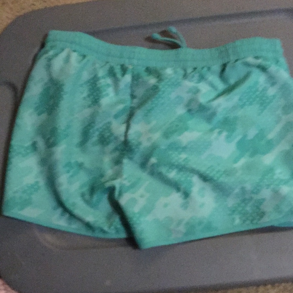 Camo turquoise colored shorts tie ties inside